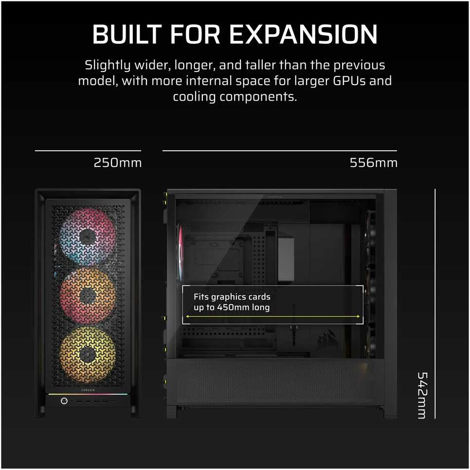 „Corsair Frame 5000D RS ARGB“ korpusas, vidutinio dydžio bokštas, E-ATX, RGB, grūdintas stiklas – Juodas
