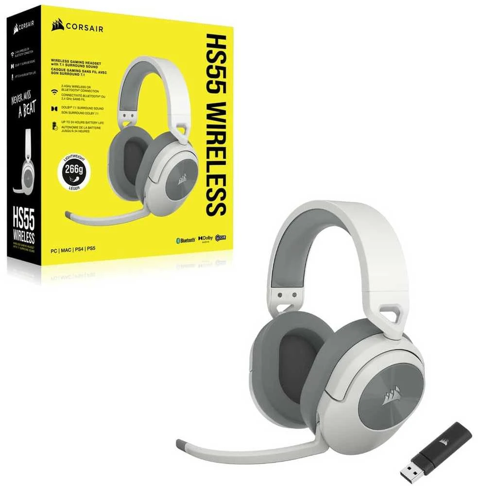 Corsair HS55 žaidimų ausinės, belaidės, Baltos