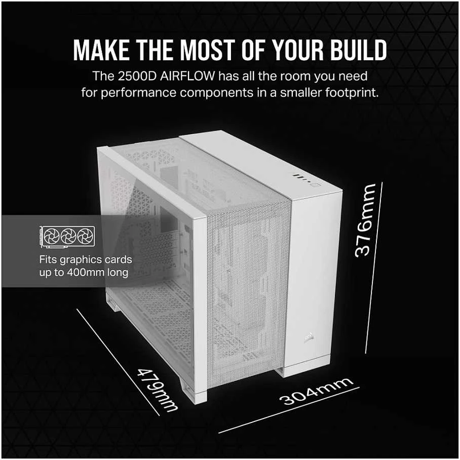 Corsair Dual Chamber PC Case | 2500D AIRFLOW | Mid Tower | Micro-ATX | Baltas