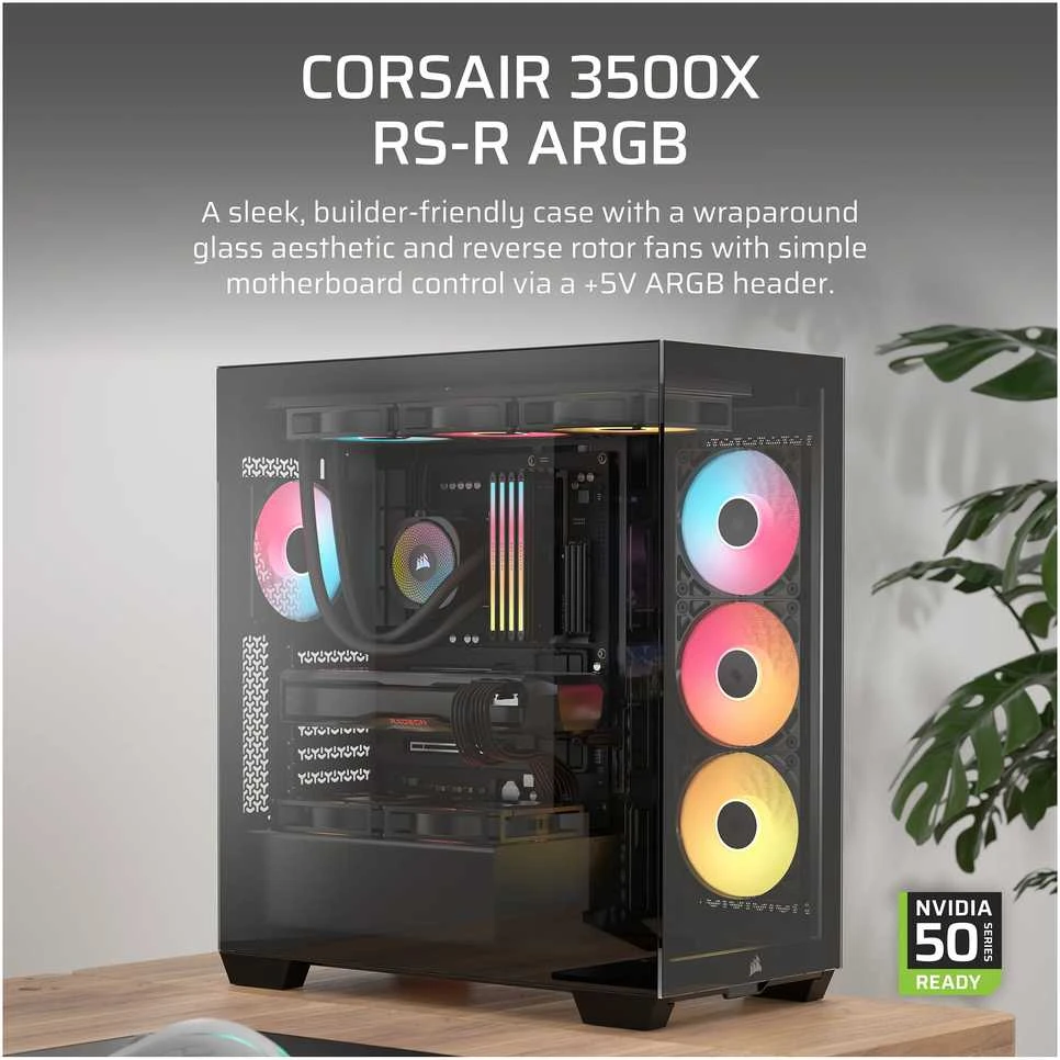 „Corsair 3500X RS-R“ kompiuterio korpusas, „Mid-Tower“, E-ATX, RGB, grūdintas stiklas, juodas