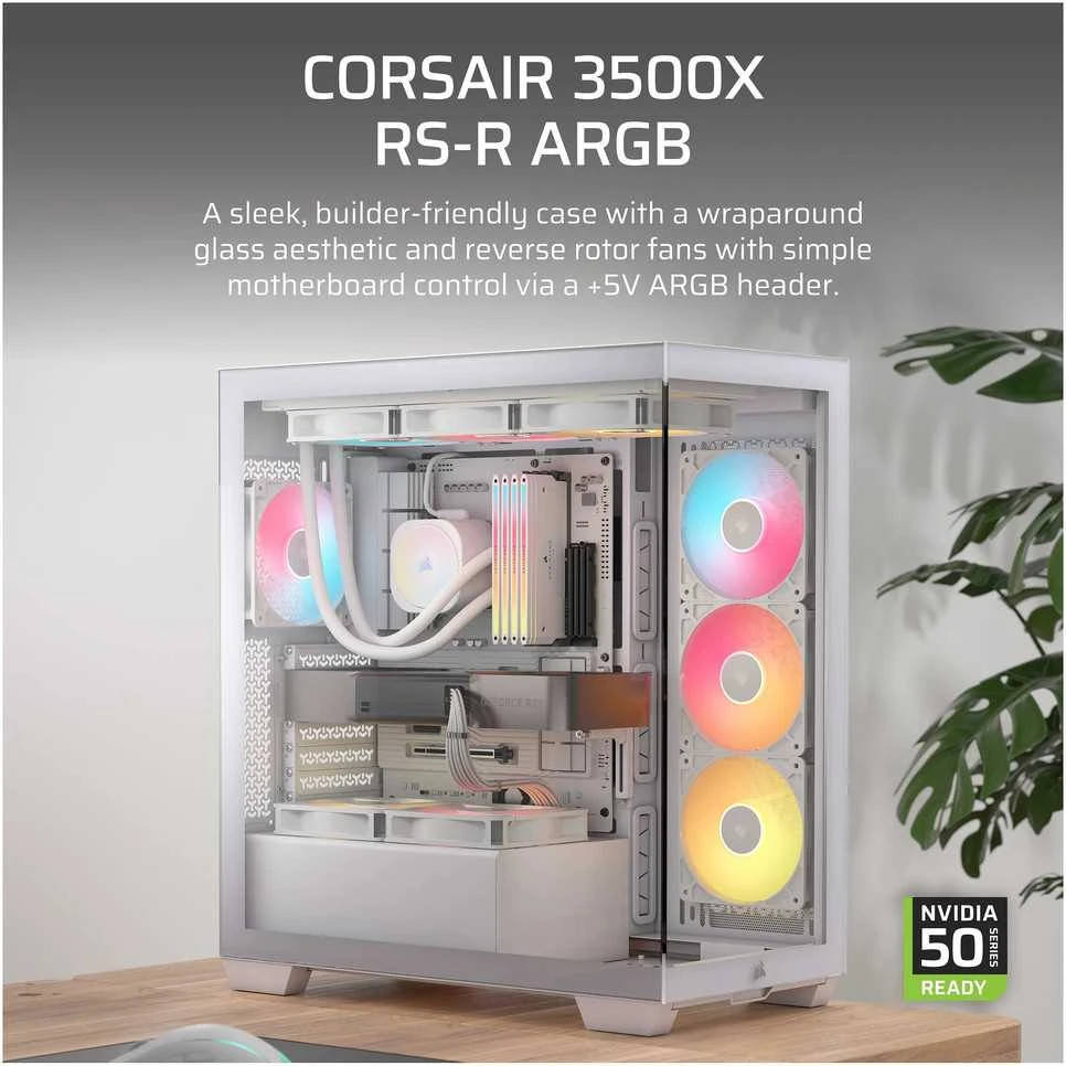 „Corsair 3500X RS-R“ kompiuterio korpusas, „Mid-Tower“, E-ATX, RGB, grūdintas stiklas · baltas