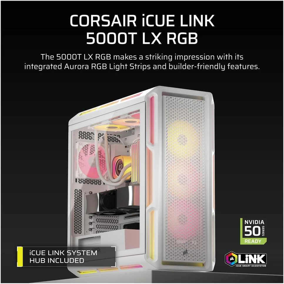„Corsair iCUE LINK 5000T LX RGB Midi Tower“ Baltas