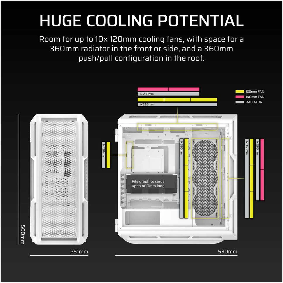 „Corsair 5000T“ kompiuterio korpusas, „Mid Tower“, ATX, grūdintas stiklas - baltas