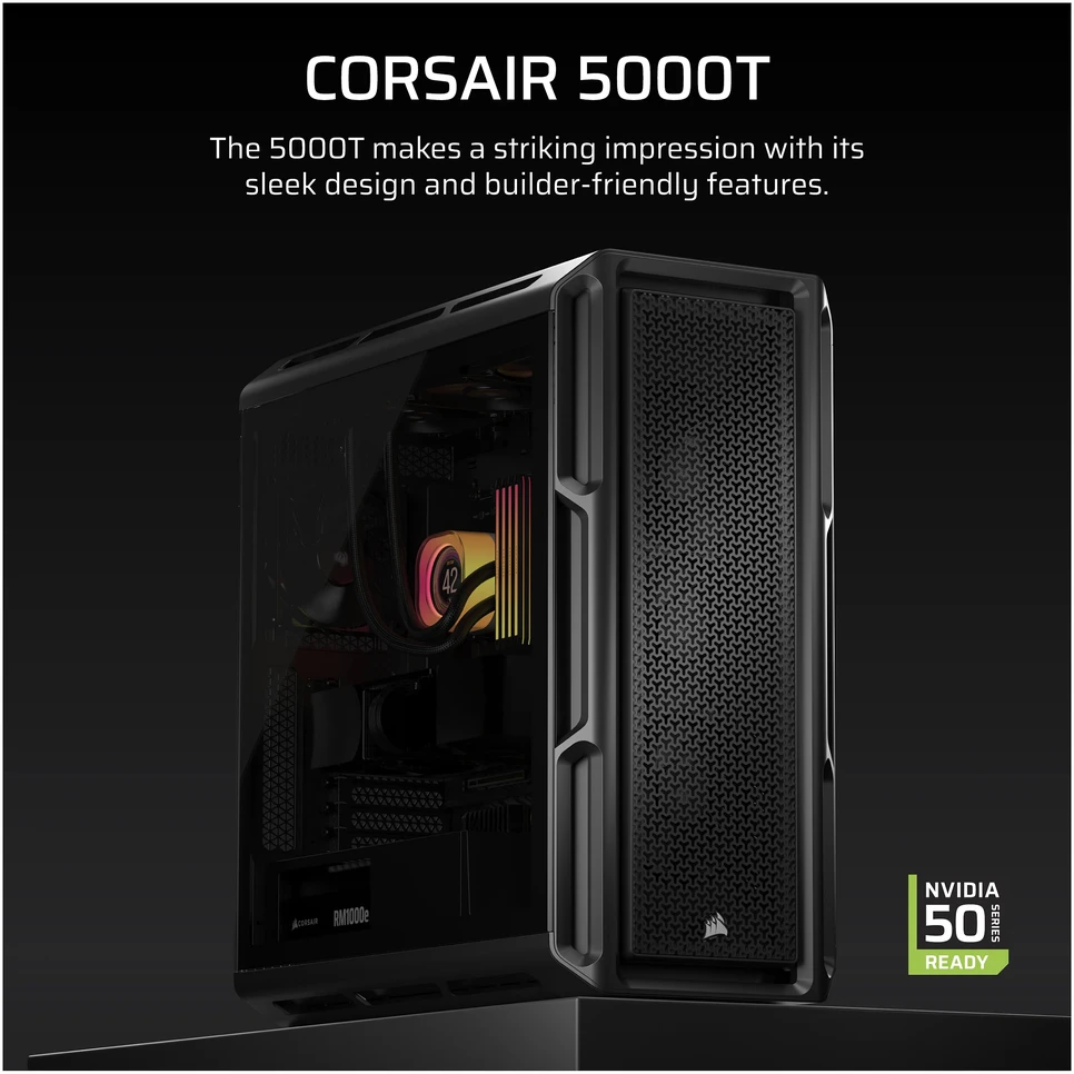 Corsair 5000T kompiuterio korpusas, vidutinio dydžio bokštas, ATX, grūdintas stiklas - Juodas