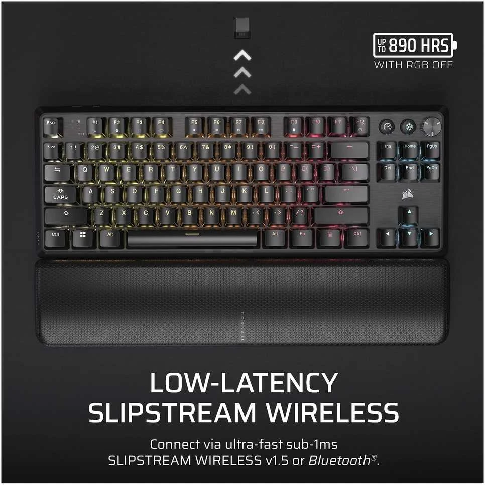 Corsair K70 CORE TKL WIRELESS RGB Klaviatūra žaidimams, mechaninė, ISO (DE), MLX Raudonas Switch - juodas