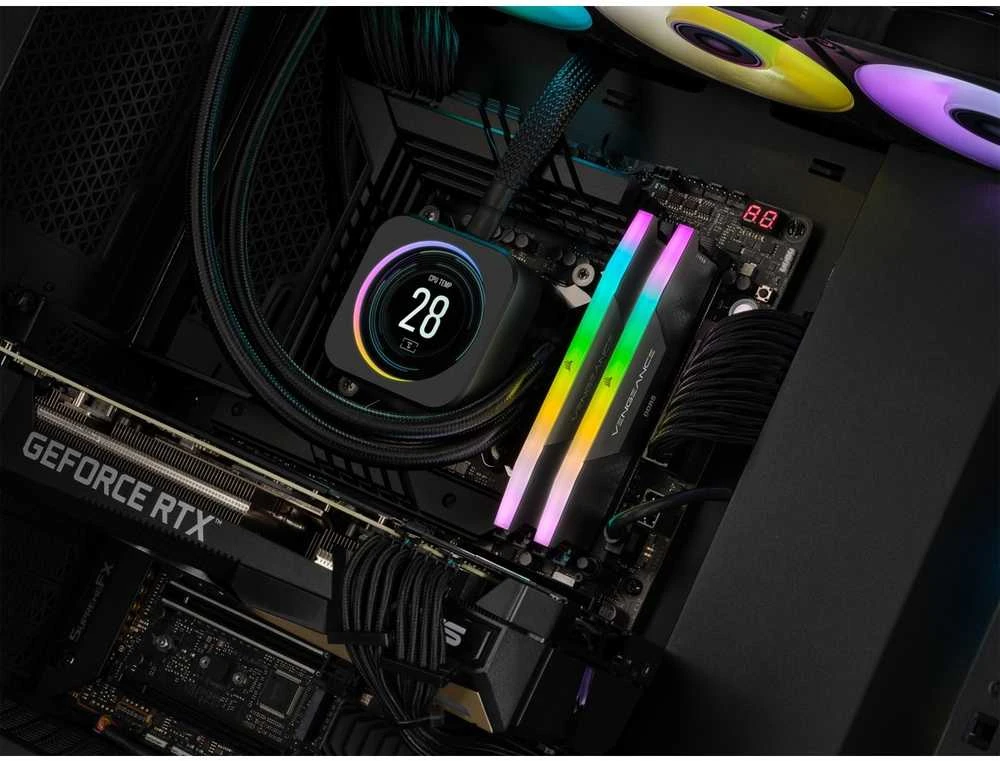 RAM CORSAIR VENGEANCE RGB 32GB 2x16GB DDR5 6000MT/s DIMM Be buferio 36-44-44-96 Std PMIC XMP 3.0 Juodas Heatspreader PCB 1.4V