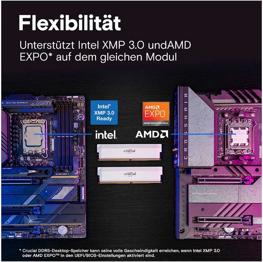 RAM „Crucial Pro Overclocking“ 64 GB [2 x 32 GB 6000 MHz DDR5 CL40 UDIMM] balta