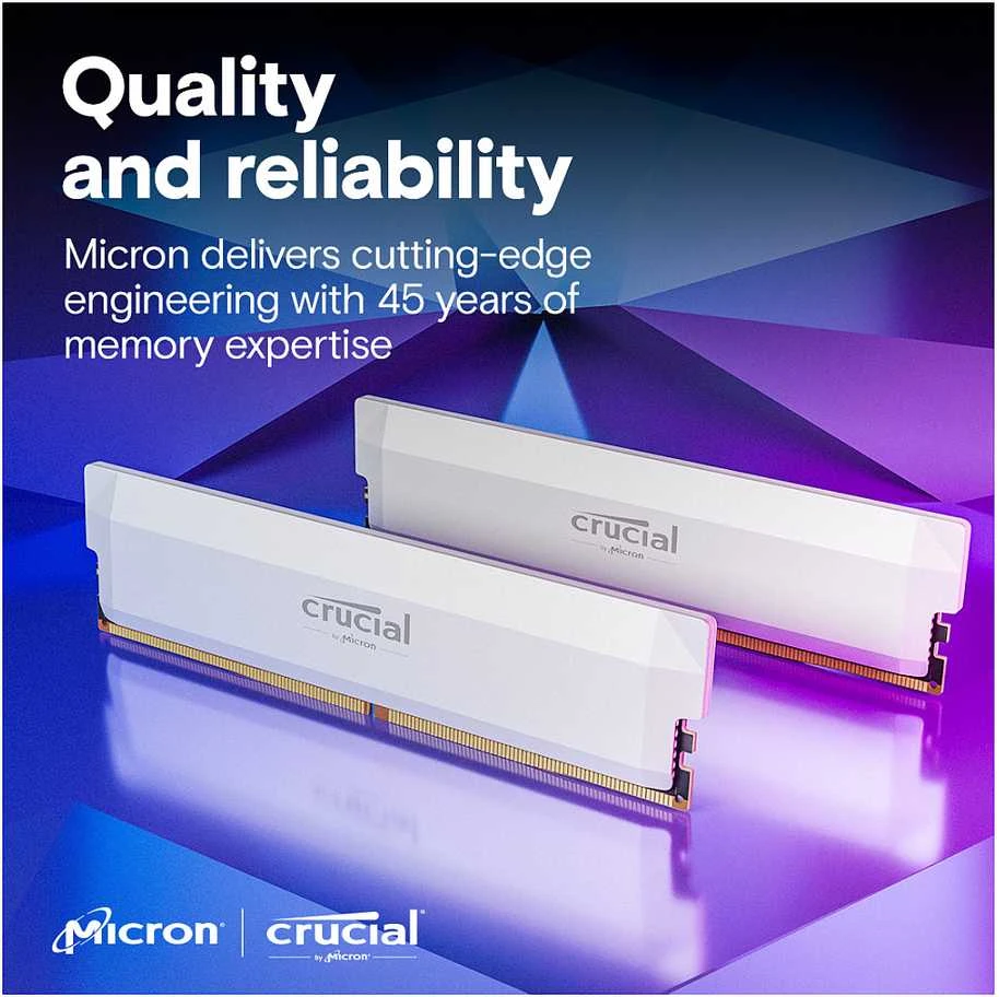 RAM Crucial Pro Overclocking 32GB [2x16GB 6400MHz DDR5 CL38 UDIMM] balta