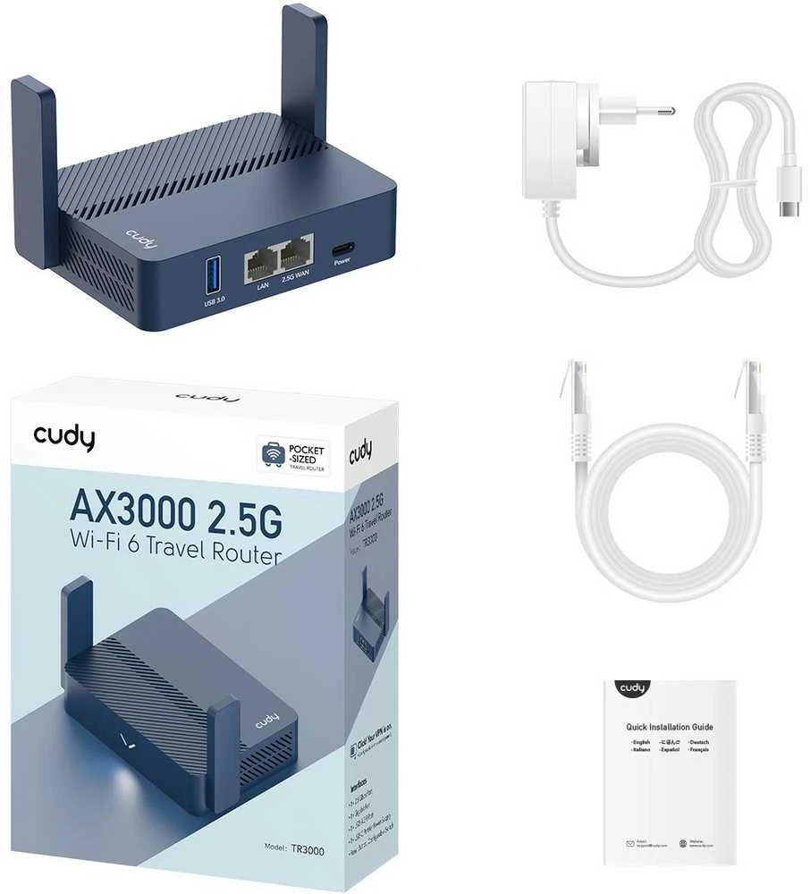 Belaidis Maršrutizatorius - Cudy AX3000 Gigabit Ethernet Wi-Fi 6 Mėlynas