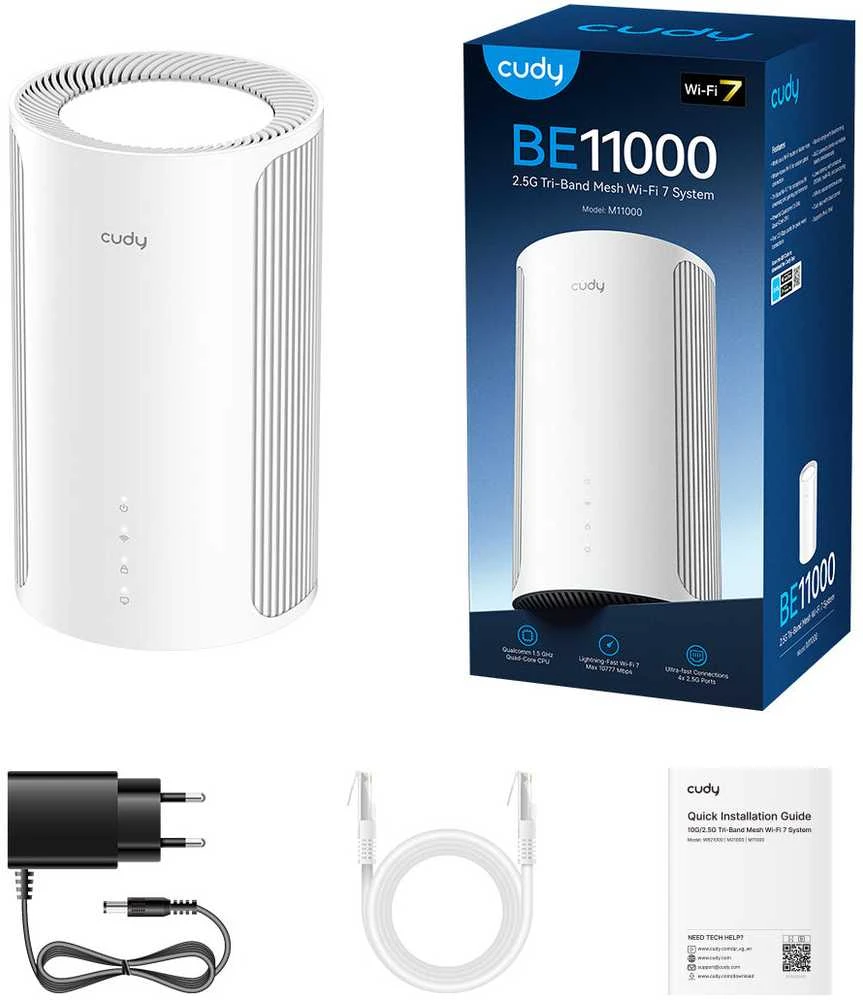 Maršrutizatorius „Cudy M11000“ (1 pakuotė) BE11000 2,5 G trijų dažnių „Wi-Fi 7 Mesh“ sprendimas