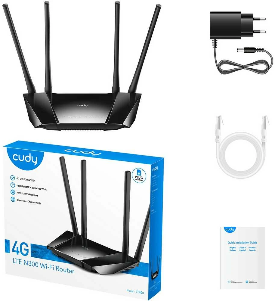 Maršrutizatorius PRIEIGOS TAŠKAS 4G LTE +ROUTER CUDY-LT400 2.4 GHz, 5 GHz, 300 Mbps