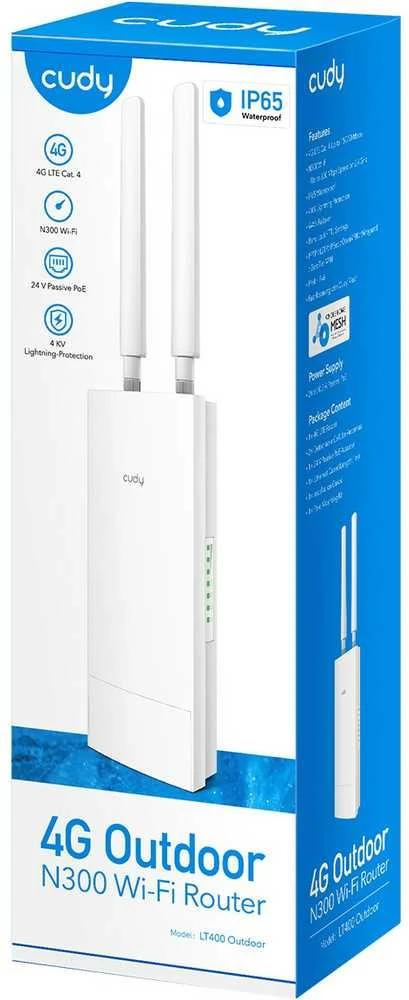 Belaidis Maršrutizatorius - Cudy LT400 4G Vieno Juostos 300 Mbit/s Montuojamas Ant Sienos Baltas