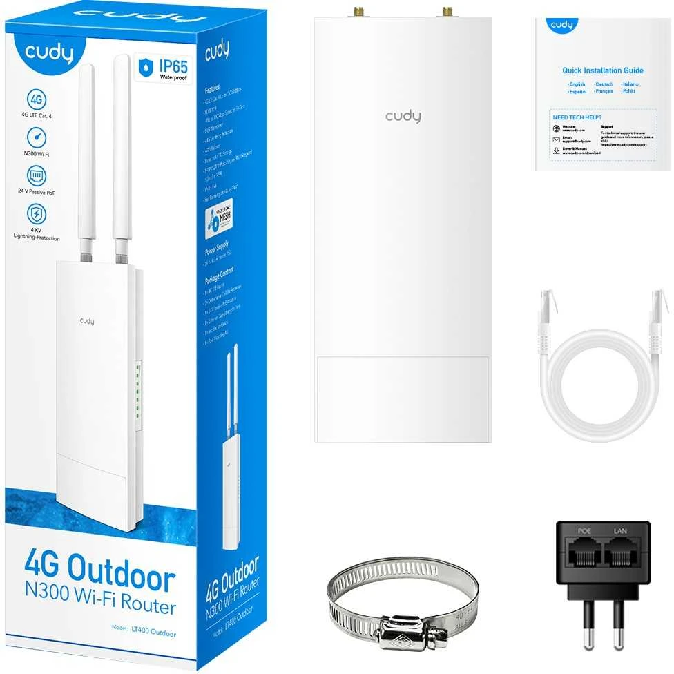 Belaidis Maršrutizatorius - Cudy LT400 4G Vieno Juostos 300 Mbit/s Montuojamas Ant Sienos Baltas