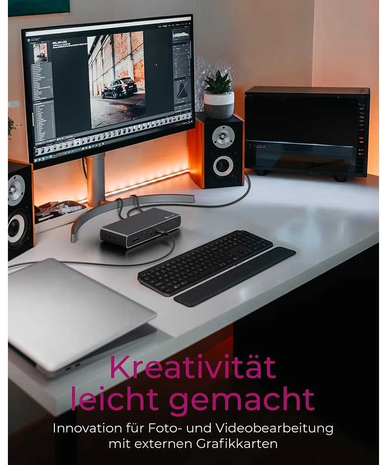 „RaidSonic ICY BOX IB-DK8801-TB4“ „Thunderbolt 4 Type-C“ prijungimo stotelė su 2 „Thunderbolt 4“ ir 4 USB3.2 Gen 2 Type-A SD kortelėmis