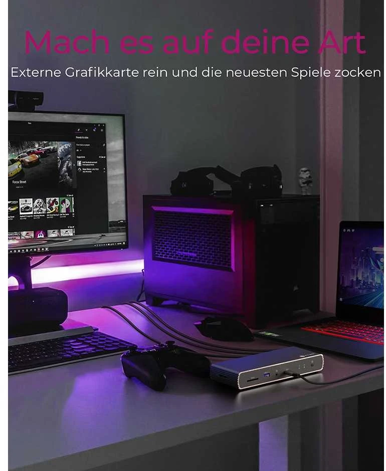 „RaidSonic ICY BOX IB-DK8801-TB4“ „Thunderbolt 4 Type-C“ prijungimo stotelė su 2 „Thunderbolt 4“ ir 4 USB3.2 Gen 2 Type-A SD kortelėmis