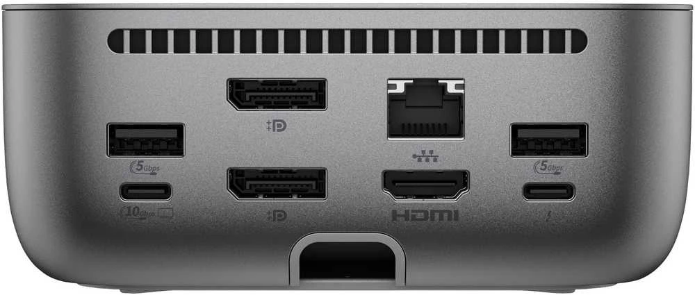 HP „Thunderbolt 4 Ultra Dock G6“ 280 W su kombinuotu kabeliu - 5x USB-A, 2x USB-C, 1x USB-C „Thunderbolt 4“, 2x DisplayPort, 1x HDMI, 1x RJ-45, „Meteor Sidabrinis“, 3 metai