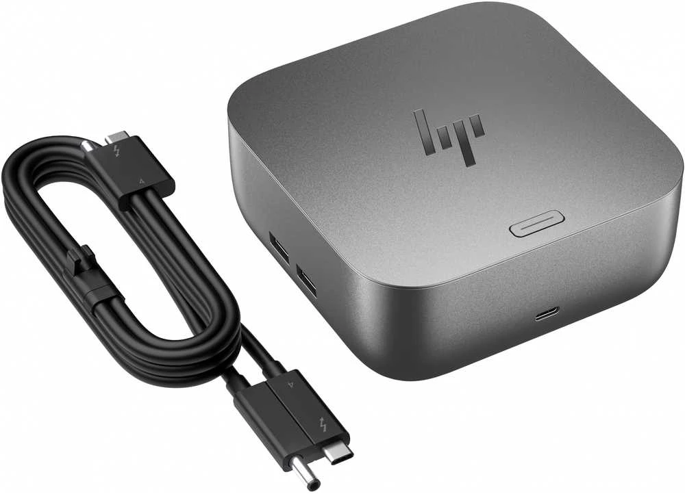 HP „Thunderbolt 4 Ultra Dock G6“ 280 W su kombinuotu kabeliu - 5x USB-A, 2x USB-C, 1x USB-C „Thunderbolt 4“, 2x DisplayPort, 1x HDMI, 1x RJ-45, „Meteor Sidabrinis“, 3 metai
