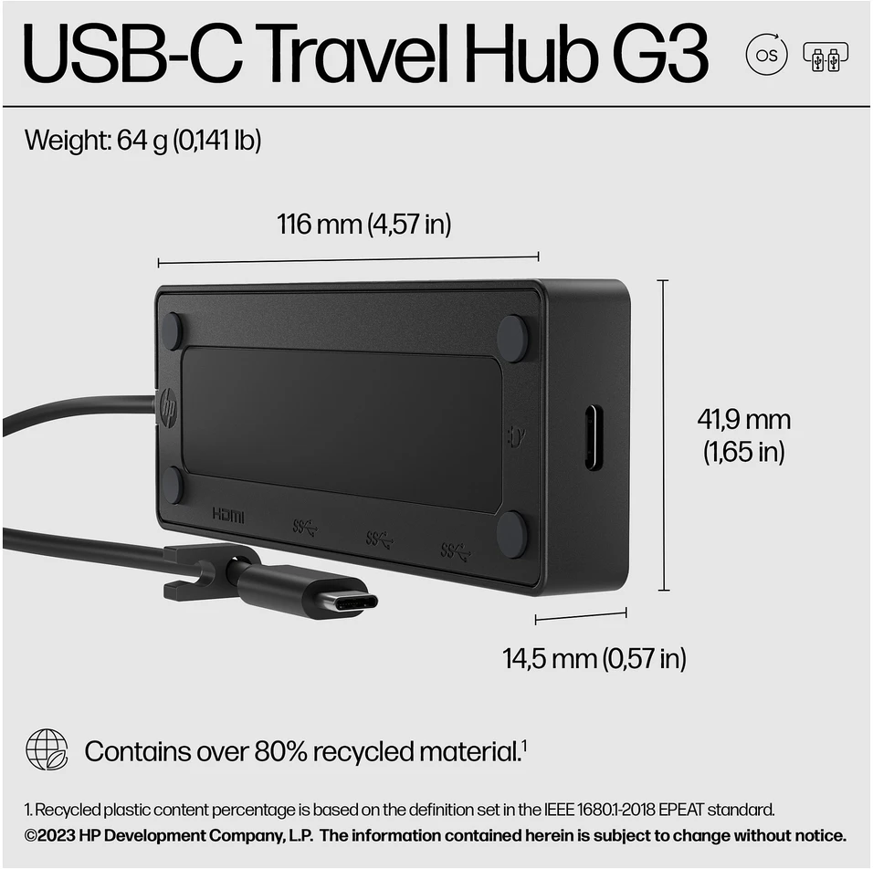Hewlett Packard (HP) HP USB-C Travel Hub G3