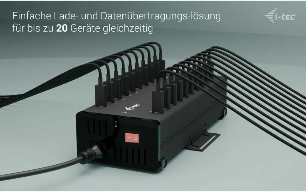I-TEC USB-C/USB-A metalinis įkrovimo ir duomenų šakotuvas, 15 W vienam prievadui, 20 USB-C integruotų maitinimo adapterių, 360 W