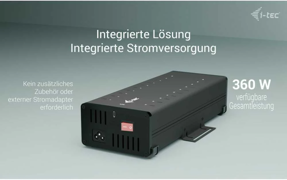 I-TEC USB-C/USB-A metalinis įkrovimo ir duomenų šakotuvas, 15 W vienam prievadui, 20 USB-C integruotų maitinimo adapterių, 360 W