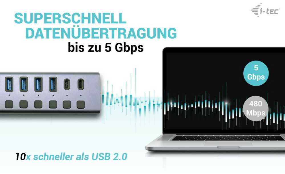 I-tec USB 3.0 / USB-C įkrovimo HUB 9 prievadų LAN + galia 60 W