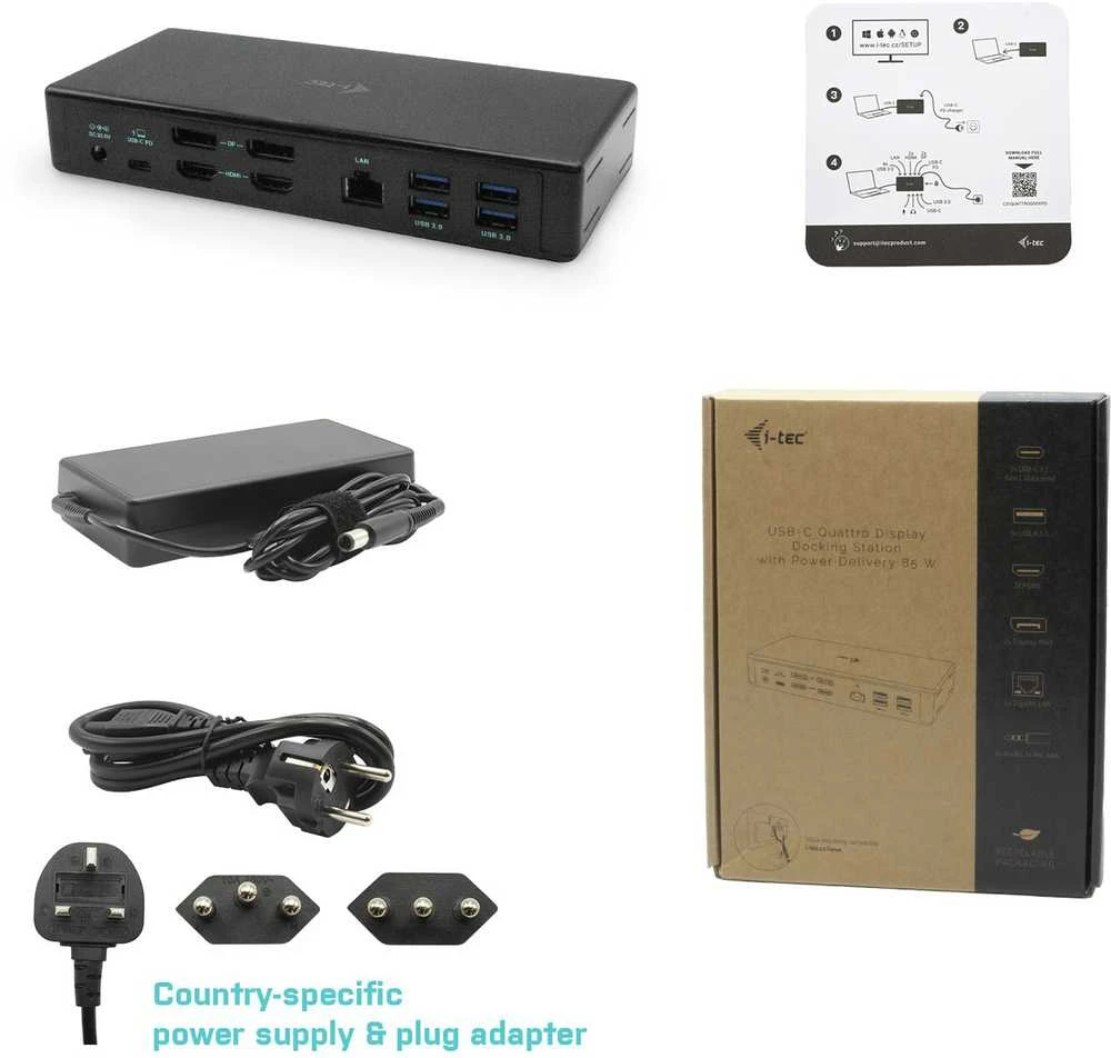 I-TEC USB-C Quattro Ekranas prijungimo stotis 2xDP 2xHDMI 1xGLAN 5xUSB 3.0 1xUSB-C-Data 1xGarsas 1xMic 85W PD KL