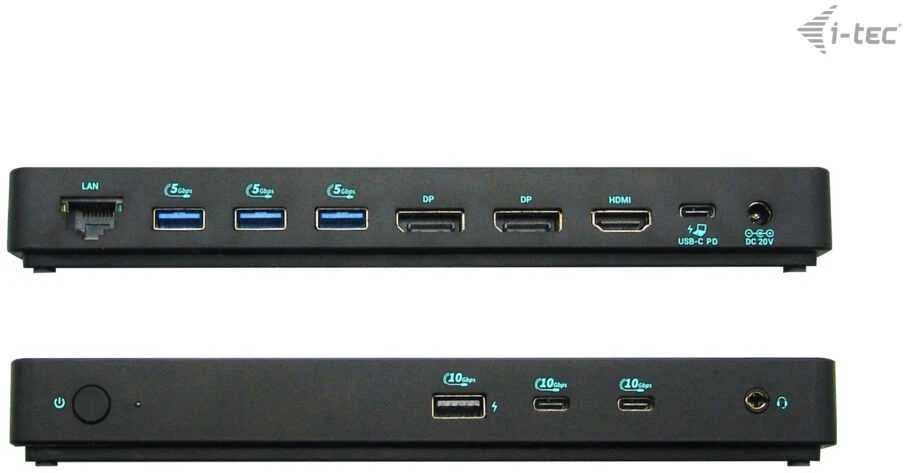 I-TEC USB-C triguba 4K Ekrano prijungimo stotis Gen2 2xDP 1xHDMI 1xGLAN 3xUSB 3.2 Gen1 1xUSB 3.2 Gen2 2xUSB-C Gen2 1xAudio/Mic PD100W
