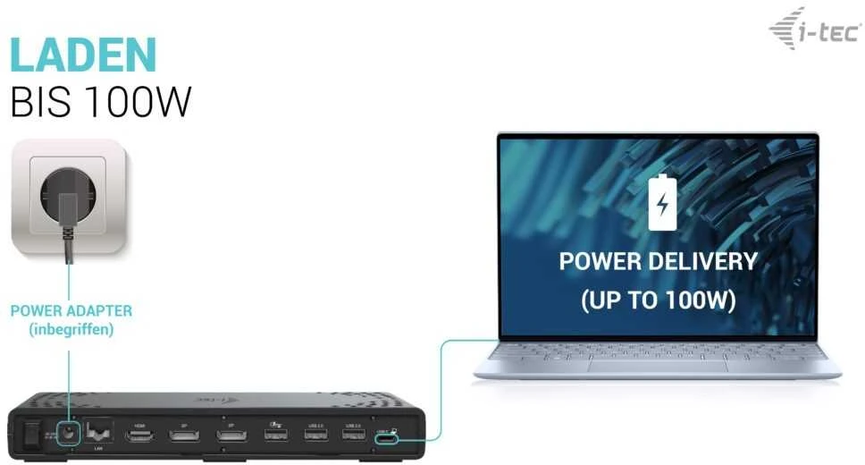 I-tec USB-C triguba Ekrano prijungimo stotis Gen 2 + maitinimo tiekimas 100 W