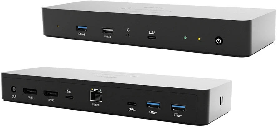 „I-tec TB4“ išmanioji dvigubo ekrano prijungimo stotelė, maitinimo šaltinis, 90 W, 2 x DP, vaizdo įrašymo įrenginys, TB garso jungtis, LAN, USB-A, 10 Gbps, USB-C, 10 Gbps, Kensingtono užraktas.