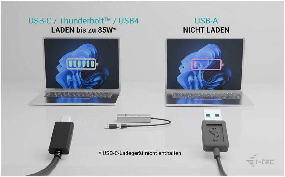 I-tec universalus įkrovimo metalinis HUB 2x USB-C + 2x USB-A prievadas, PD 85W