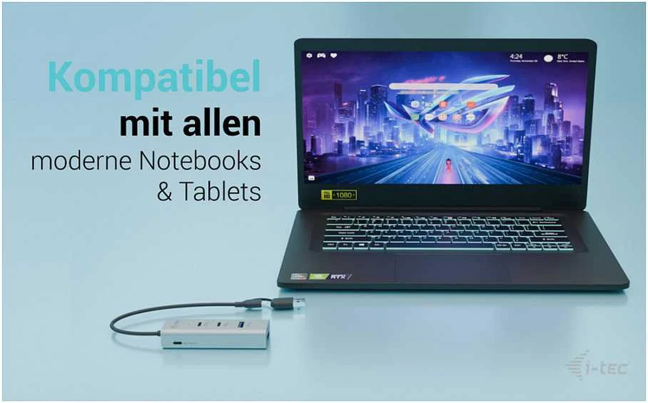 I-tec universalus įkrovimo metalinis HUB 2x USB-C + 2x USB-A prievadas, PD 85W