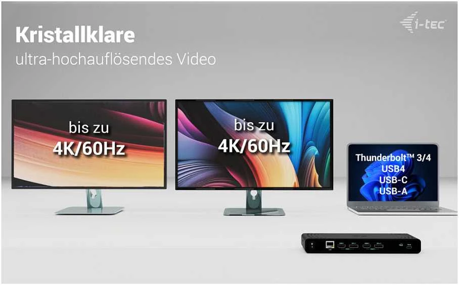 I-TEC Universal Dual 4K Ekranas Docking Station PD 85W