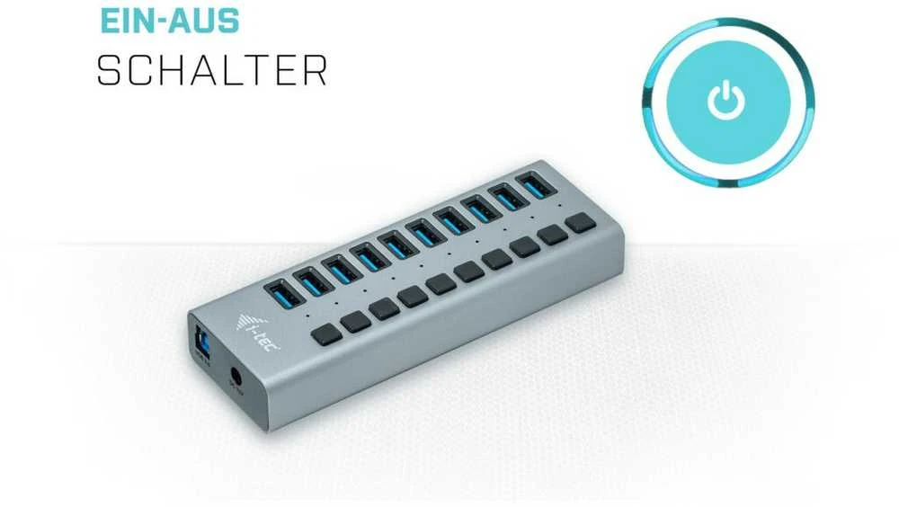 I-TEC USB 3.0 įkrovimo HUB 10 prievadų prievadas su išoriniu maitinimo adapteriu 48 W 10x USB įkrovimo prievadas, skirtas planšetiniams kompiuteriams Nešiojamiesiems kompiuteriams Ultrabooks kompiuteriams