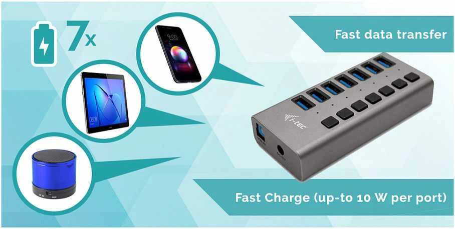 I-tec U3CHARGEHUB7 mobiliojo įrenginio kroviklis Vidaus Pilka