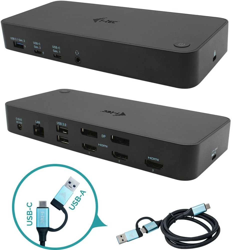 I-TEC USB 3.0 / USB-C / Thunderbolt 3x 4K prijungimo stotis + maitinimo tiekimas 100 W