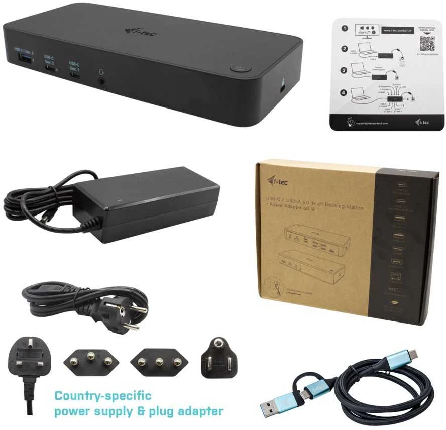 I-TEC USB 3.0 / USB-C / Thunderbolt 3x 4K prijungimo stotis + maitinimo tiekimas 100 W