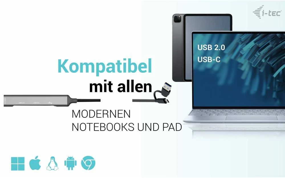 I-TEC USB-A/USB-C 4 prievadų HUB/1X USB-C 3.1+3X USB 2.0