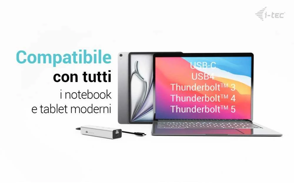 I-tec Metalinis USB-C įkrovimo šakotuvas, 5 prievadų, su USB-C vaizdo įrašu, 8K + maitinimo šaltiniu, 85 W