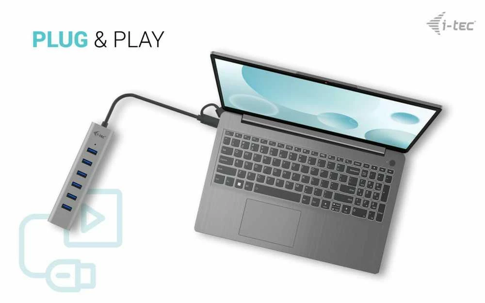 I-TEC USB-C įkrovimo metalinis HUB 7 prievadas be maitinimo adapterio