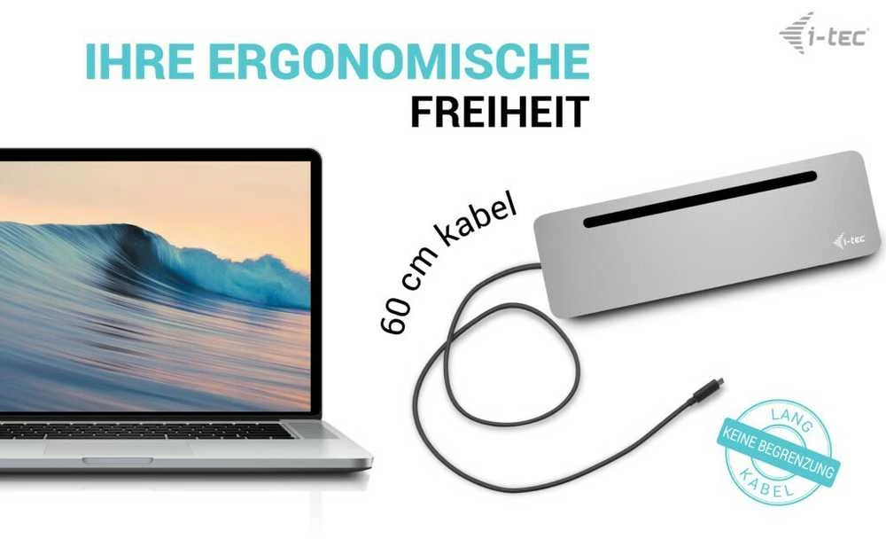 I-TEC USB-C Metal Ergonomic 4K 3x Ekrano prijungimo stotis su PD 100 W + I-tec universalus įkroviklis 100 W