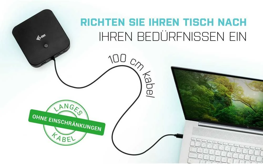 I-TEC USB-C Dual Ekranas MST DS 1x DP 1x HDMI 1xGLAN 3xUSB 3.0 2xUSB 2.0 1xUSB-C-Datei 1xGarso / mikrofono lizdas 1x100W USB-C PD + įkroviklis 112W