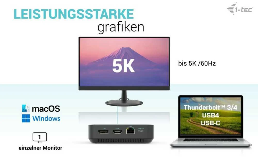 I-TEC USB-C HDMI dviejų DP prijungimo stotelė su maitinimo tiekimu 100 W + I-tec universalus įkroviklis 112 W
