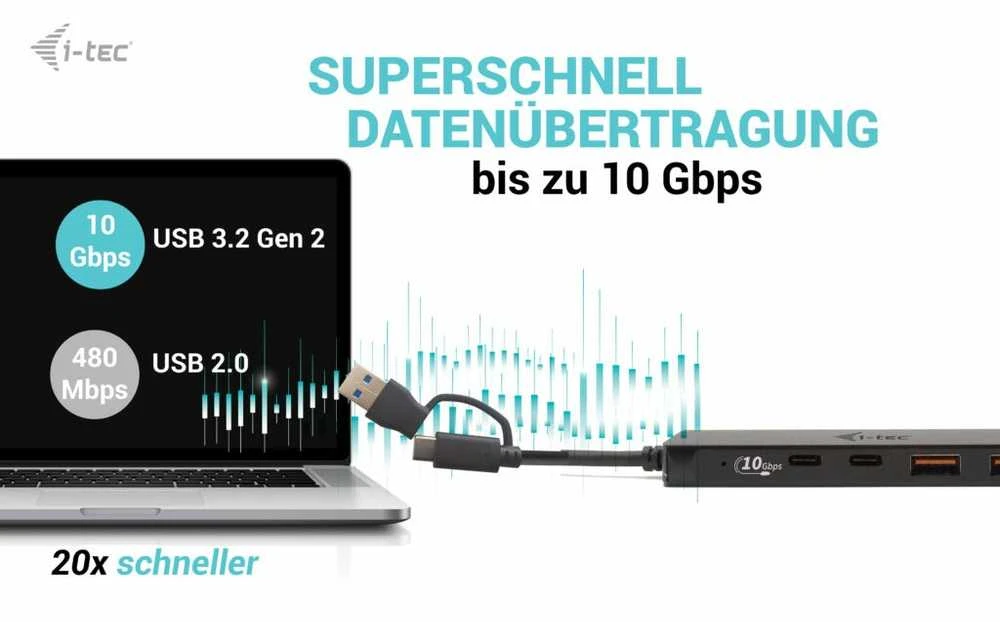 I-TEC USB-C metalinis stebulės 2xUSB 3.0 2xUSB-C 5Gbps be maitinimo adapterio, idealiai tinka nešiojamajam kompiuteriui Ultrabook Planšetė PC