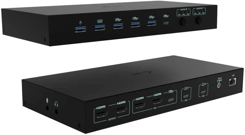 „I-tec USB-C KVM Dock PRO 3“ 3 pagrindiniams kompiuteriams