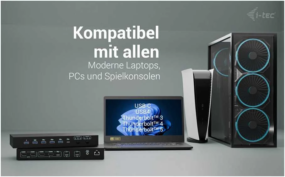 „I-tec USB-C KVM Dock PRO 3“ 3 pagrindiniams kompiuteriams