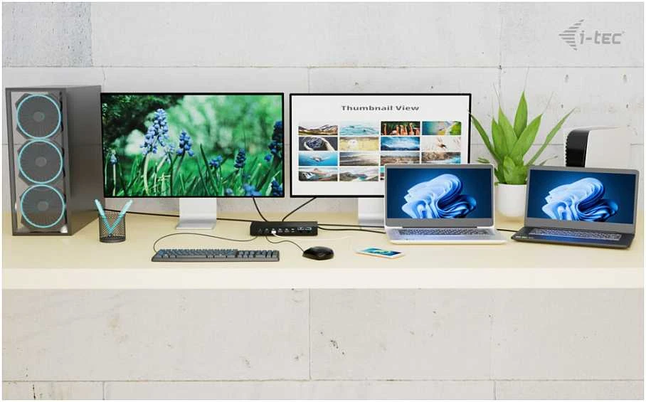 „I-tec USB-C KVM Dock PRO 3“ 3 pagrindiniams kompiuteriams