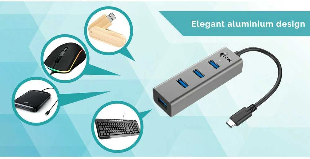 I-tec Metal C31HUBMETAL403 sąsajos šakotuvas USB 3.2 Gen 1 (3.1 Gen 1) Type-C 5000 Mbit/ai Pilka