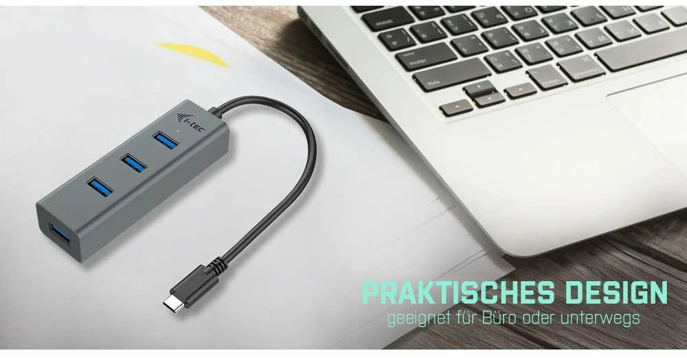 I-tec Metal C31HUBMETAL403 sąsajos šakotuvas USB 3.2 Gen 1 (3.1 Gen 1) Type-C 5000 Mbit/ai Pilka