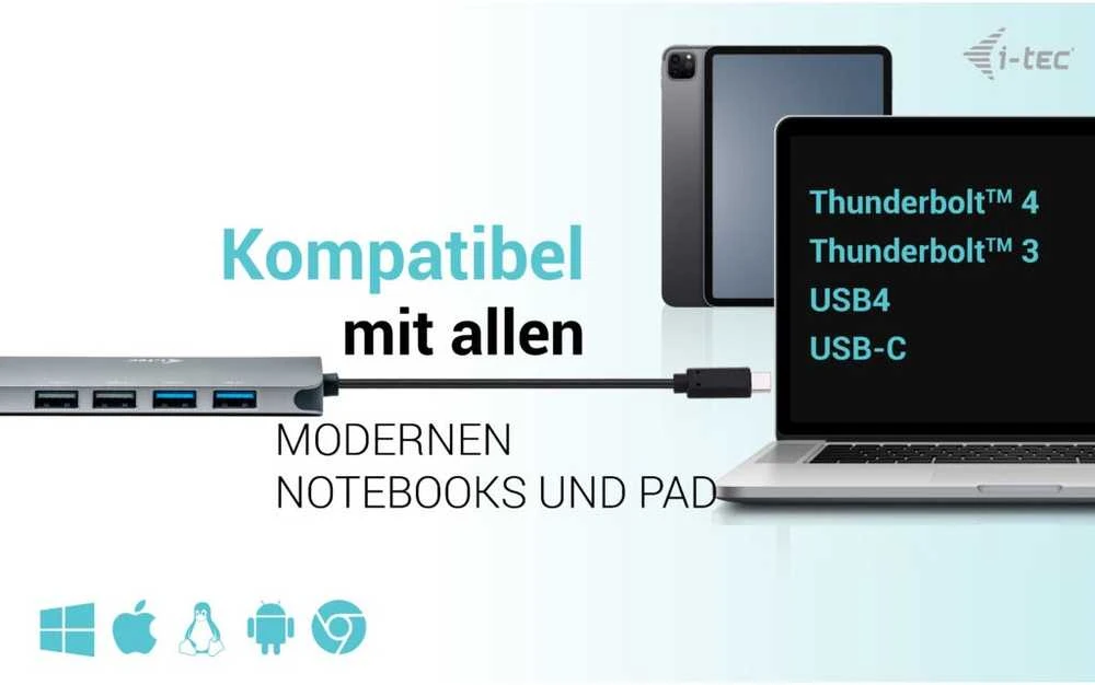 I-tec USB-C Metal Nano 2x HDMI LAN maitinimo tiekimas 100W