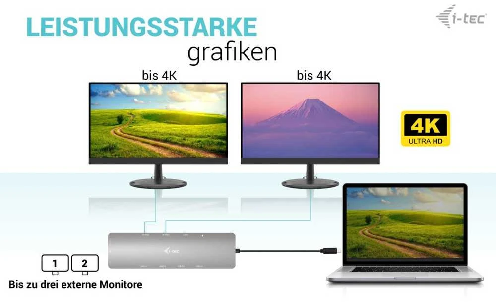 I-tec USB-C Metal Nano 2x HDMI LAN maitinimo tiekimas 100W